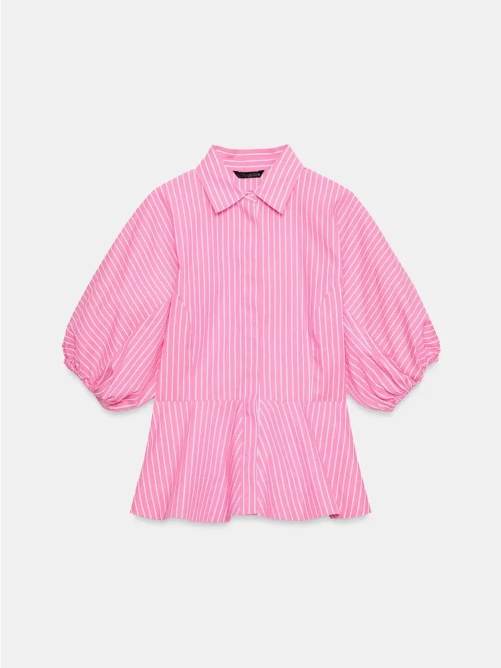Zara Pink Striped Puff-Sleeve Peplum Blouse